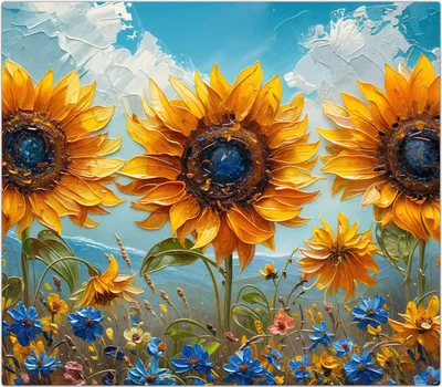 Produktbild von Spritzschutz Herdabdeckplatte Schneidebrett aus Glas Sonnenblumenwiese 1-Teilig (60x52cm)