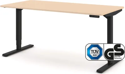 Produktbild von ASSMANN Elektrisch höhenverstellbarer Schreibtisch Y-Line Curved Kiesel Schwarz, 160x70cm, Memoryfunktion, 2-fach-Motorik