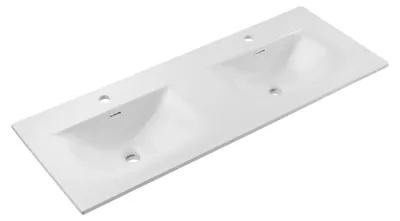 Produktbild von Waschtisch zum Einbau VELOA 120 cm Doppelwaschbecken aus glänzender weißer Keramik im Design