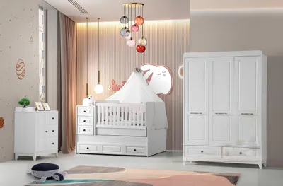 Produktbild von Modern Kinderbett Komplett Jugendzimmer Luxus Kinderzimmer Set 3tlg Weiß