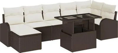 Immagine prodotto di vidaXL Set di divani da giardino con cuscini 8 pezzi Marrone e crema