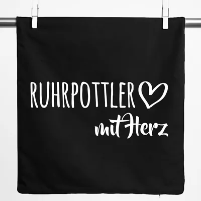 Produktbild von Huuraa Kissenbezug Ruhrpottler mit Herz 40x40cm Black Baumwolle Dekokissenbezug Geschenkidee