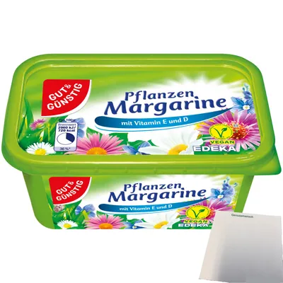 Produktbild von Gut & Günstig Pflanzenmargarine mit Vitamin E und D vegan (500g Packung) + usy Block