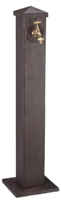 Productafbeelding van Relaxdays wateraansluitpunt, hoekig, antiek design, met kraan, 3/4 inch aansluiting, tuinvijver, 91 cm, bruin