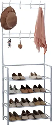 Produktbild von Herzberg Segmentierter Garderobenständer mit 4 Ablagen, Schuhregal - 60 x 155 cm
