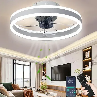 Produktbild von Deckenventilator mit LED-Beleuchtung,60 W,3 Farbtemperaturen (3000-6500 K),6 Geschwindigkeiten,leise,ideal für angenehme Belüftung und Beleuchtung.