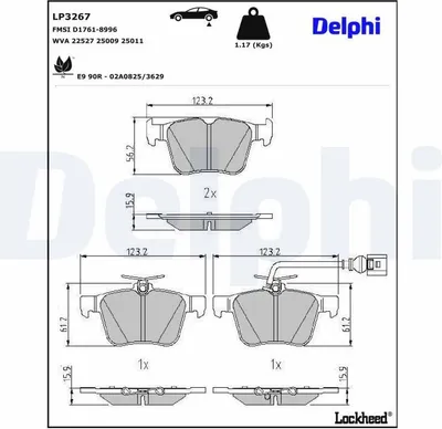 Produktbild von DELPHI Bremsbeläge Satz Bremsklötze für AUDI A3 Sportback (8VA, 8VF) LP3267