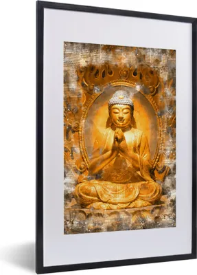 Produktbild von MuchoWow® MuchoWow® Gerahmtes Poster Buddha - Gold - Meditation 40x60 cm - Poster mit zchwarzem Bilderrahmen - Poster in Rahmen