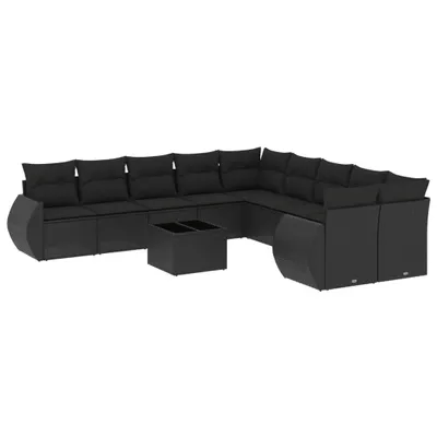 Produktbild von 11-tlg. Garten-Sofagarnitur mit Kissen Schwarz Poly Rattan