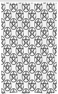 Produktbild von ABAKUHAUS Pentacle Schmaler Duschvorhang, Pentagramm Stern im Kreis, Badezimmer Deko Set aus Stoff mit Haken, 120 x 180 cm, Charcoal Grau und Weiß