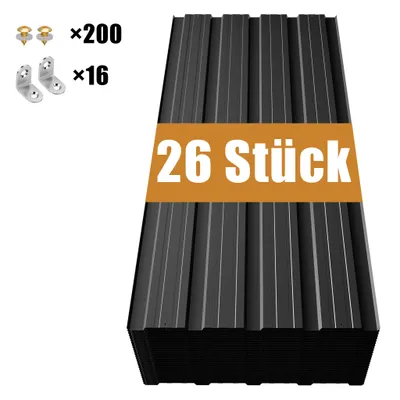 Produktbild von GIHAUVIA 26xTrapezblech 108x42.6 cm Dachblech 11m² inkl Schrauben Wandblech verzinkt Profilblech wetterfest für Carport Gartenhaus Schwarz