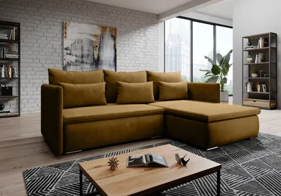 Produktbild von FurMeb24 ECKSOFA VALERIO monolith 48 - rechte seite - gelb - mit schlaffunktion und bettkasten