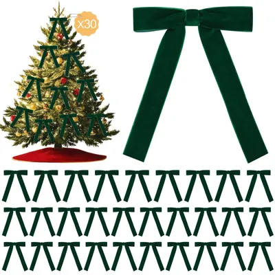 Produktbild von Set mit 30 grünen Samtbanden zur Weihnachtsdekoration