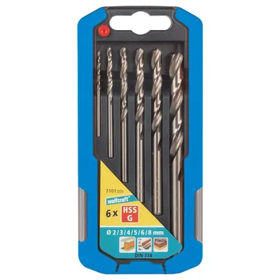 Obrázek produktu pro Wolfcraft Wolfcraft Sada 6ks HSS vrtáky do kovu broušené s kruhovou stopkou ø2-8mm 7101000
