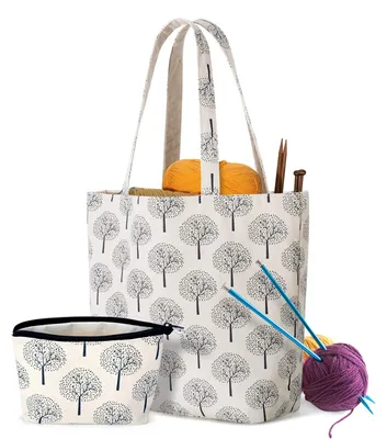 Produktbild von Tragetasche für Wolle, Stricktasche für unterwegs, Handtasche für Häkelgarn und Strickzubehör, Handarbeitstasche für Strick Anfänger, Baumwolle