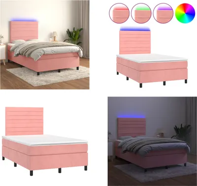 Produktbild von vidaXL Boxspringbett mit Matratze & LED Rosa 120x200 cm Samt - Boxspringbett - Boxspringbetten - Bett - Betten
