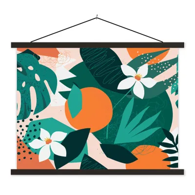 Produktbild von MuchoWow® Textilposter Blumen - Obst - Dschungel 120x90 cm mit schwarzem Rahmen - Aufhänger für Poster