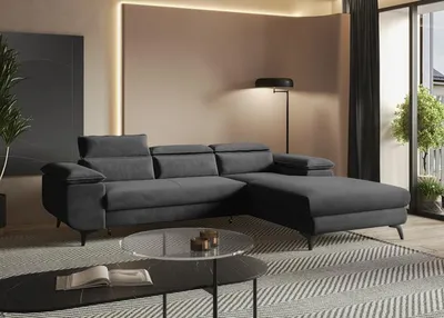 Produktbild von Easy4You FLAT Ecksofa Dunkelgrau L-Form Rechts 276 x 74 x 205 cm mit Schlaffunktion und Stauraum - Schlafsofa mit Bettkasten - Moderne Wohnzimmermöbel – Stoff: Monolith 92