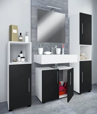 Produktbild von VCM 4-tlg. Badmöbelset | Badmöbel | Set aus Unterschrank, Midischrank, Hochschrank und Spiegel | Badezimmermöbel – Flandu II