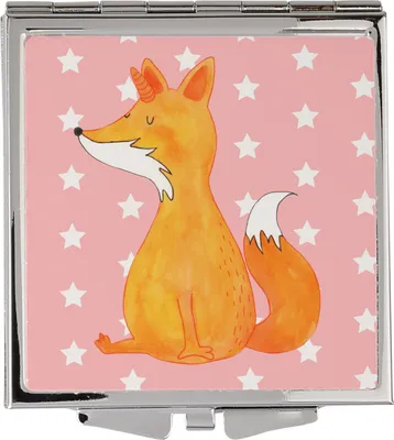 Produktbild von Mr. & Mrs. Panda Kosmetikspiegel Einhorn Wunsch - Rot Pastell - Geschenk, Handtaschenspiegel, Kleiner Spiegel, Einhörner, Handspiegel, Fuchs, Fuchshörnchen, Füchse