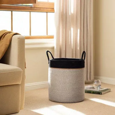 Produktbild von Ibenzoa® Baumwoll-Aufbewahrungskorb mit Seilwicklung, Zinngrau, Größe M – 40 L (36×40 cm), geflochtenes GRS‑es Baumwollseil 0,8 cm, 1200 g, faltbar