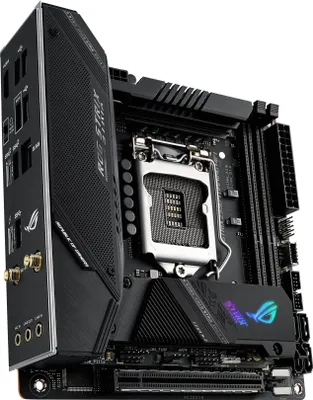 Produktbild von ASUS ROG STRIX Z590-I GAMING WIFI - Motherboard - Mini-ITX - LGA1200-Sockel - Z590 Chipsatz - USB-C Gen2, USB 3.2 Gen 1, USB 3.2 Gen 2, USB-C Gen 2x2 - 2.5 Gigabit LAN, Wi-Fi - Onboard-Grafik (CPU erforderlich)