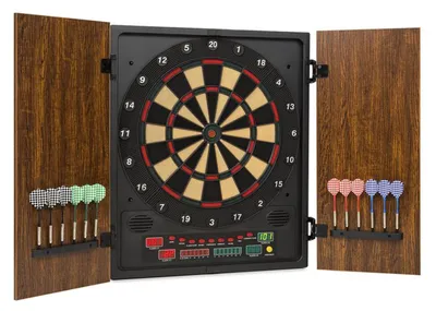 Obrázek produktu pro klarfit Dartmaster 180, hnědý, terč na šipky, šipkový automat, měkký hrot, dvířka