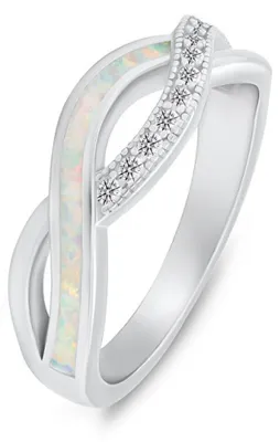 Produktbild von Eleganter Silberring mit Zirkonen und synthetischem Opal RI126W - Ring: 54 mm