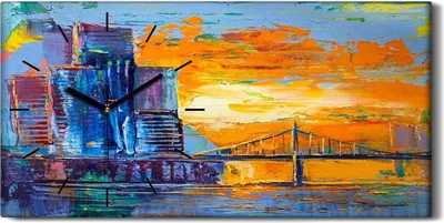 Produktbild von Wanduhr Bürouhr Leinwand Bild 60x30 Abstrakte Malerei Stadtlandschaft - schwarze Hände