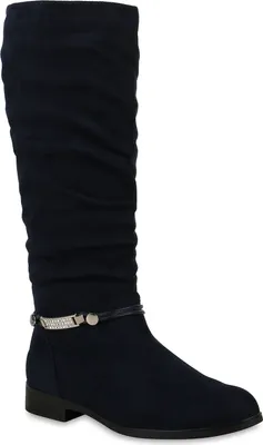 Produktbild von Mytrendshoe Damen Klassische Stiefel Strass Zierperlen Schuhe Leicht Gefüttert 818331, Farbe: Blau, Größe: 39