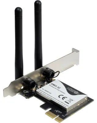 Produktbild von Inter-Tech DMG-32, Eingebaut, Kabellos, PCI Express, WLAN, 650 Mbit/s, Schwarz, Silber