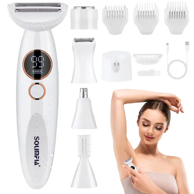 Obrázek produktu pro SOLIMPIA HT-562 Dámský holicí strojek 5 v 1 - mokrý/suchý IPX7, LCD displej, USB, obličej a tělo