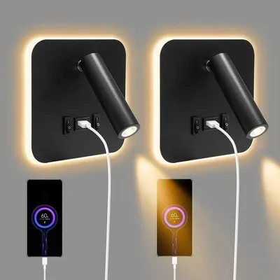 Immagine prodotto di Set di applique a LED per interni, nero, orientabili a 360°, lampada da lettura