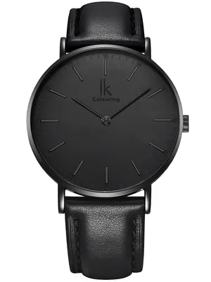 Produktbild von Alienwork IK All Black Herren Damen Armbanduhr Quarz schwarz mit Lederarmband Ultra-flach Slim-Uhr