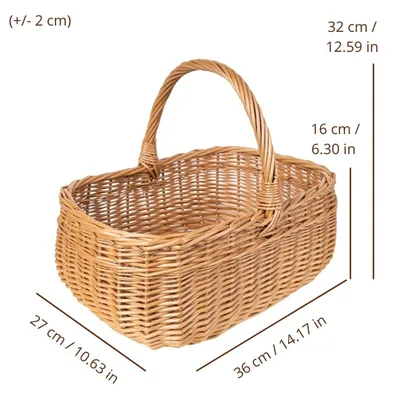 Obrázok produktu pre Creative Home Nákupný Košík Prútený Košík s Držadlami Piknikový Košík | 36 x 27 x 32 cm (+/- 2 cm) | Ručne Tkaný | Prírodná Hnedá
