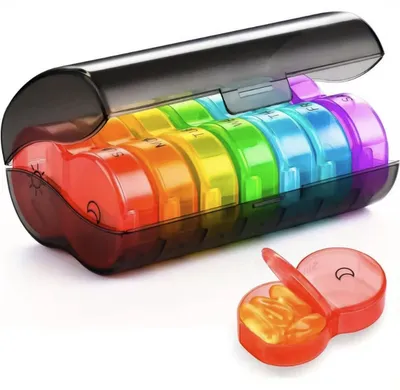Immagine prodotto di CHPN - Dosatore per pillole per 7 giorni - Contenitore per farmaci - 2 scomparti per giorno - Dosatore per pillole - Astuccio - 7 vaschette - Per organizzare i farmaci - Disponibile in vari colori