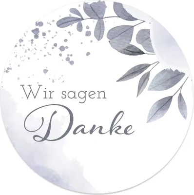 Produktbild von MAVANTO® 20x Wir sagen Danke Aufkleber 4,5 cm rund - Sticker für Hochzeit & Geburtstag (Eisblätter)