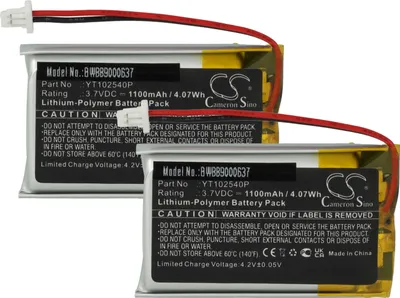 Two lithium-polymer battery packs are shown against a white background.