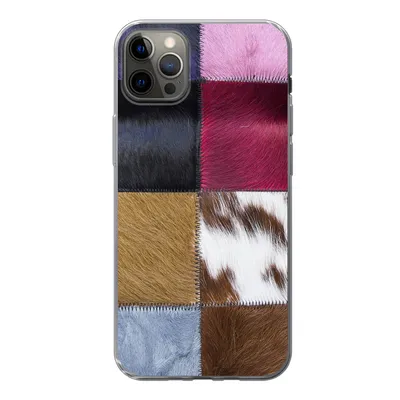 Produktbild von MuchoWow® Handyhülle Schutzhülle Hülle für iPhone 13 Pro Max Ein farbenfroher Karoteppich mit unter anderem Kuhfell Silikon Softcase Handy Hülle - Mobiltelefon