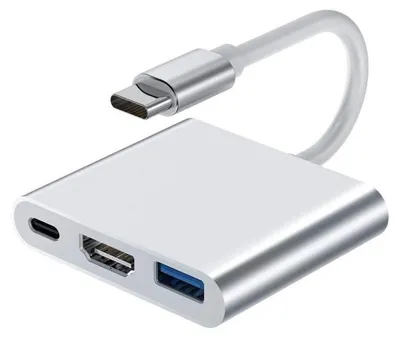 Zdjęcie produktu dla Adapter wielofunkcyjny 3 w 1 USB-C do HDMI Techstar® DJ3IN1, HDMI 4K, 1 x USB 3.0, 1 x USB-C, port PD, srebrny