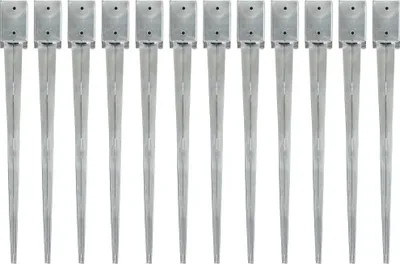 Imagen del producto de Picas de tierra 12 uds acero galvanizado plateado 9x9x90 cm