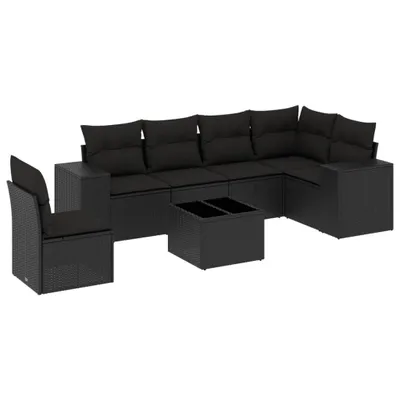 Produktbild von 7-tlg. Garten-Sofagarnitur mit Kissen Schwarz Poly Rattan