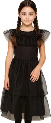 Halloween Gothic Kleid Schattenprinzessin Schwarz Mitternachtsball für Kinder von Vorne
