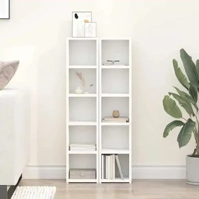 Image de Étagère CD, lot de 2 - Rangement pour CD - 21 x 16 x 93,5 cm - Compartiments de 18 x 16 x 17 cm - Capacité de 80 CD par étagère - Bois - Blanc