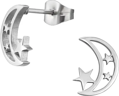 Produktbild von Ohrringe Ohrstecker 316L Chirurgenstahl Mond und Sterne