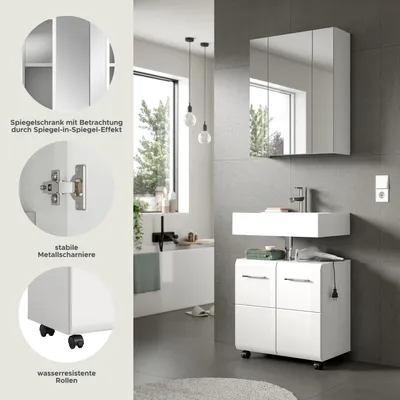 Produktbild von xonox.home Badkombination auf Rollen Ice weiß Nachbildung/ weiß hochglanz tiefzieh B/H/T: 60x185x30 cm