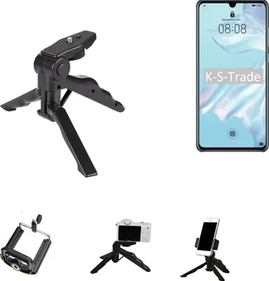 Produktbild von K-S-Trade Stativ Tisch-Ständer Dreibein Handy-Stativ Ständer kompatibel mit Huawei P30 Pro Mini-Stativ Smartphone Tripod Handy-Stativ aus Plastik