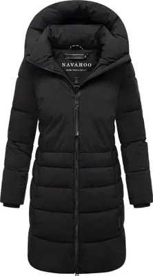Produktbild von Navahoo Damen Wintermantel lang Steppjacke Outdoor Parka gefüttert Kapuze & Kragen Mondnebel Schwarz Gr. 36 - S
