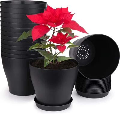 Productafbeelding van TRANKIELO® - 10 stuks 14 cm zwarte plastic plantenpotten met drainage - Ideaal voor binnen en buiten gebruik