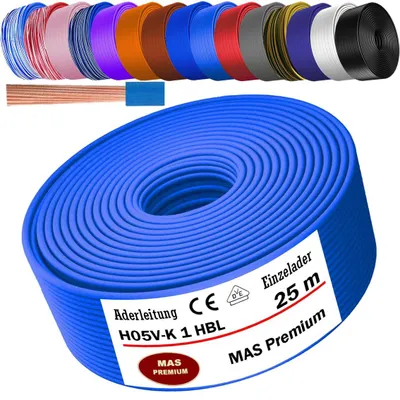 Produktbild von 25m Aderleitung H05 V-K 1 mm² Hellblau Einzelader flexibel